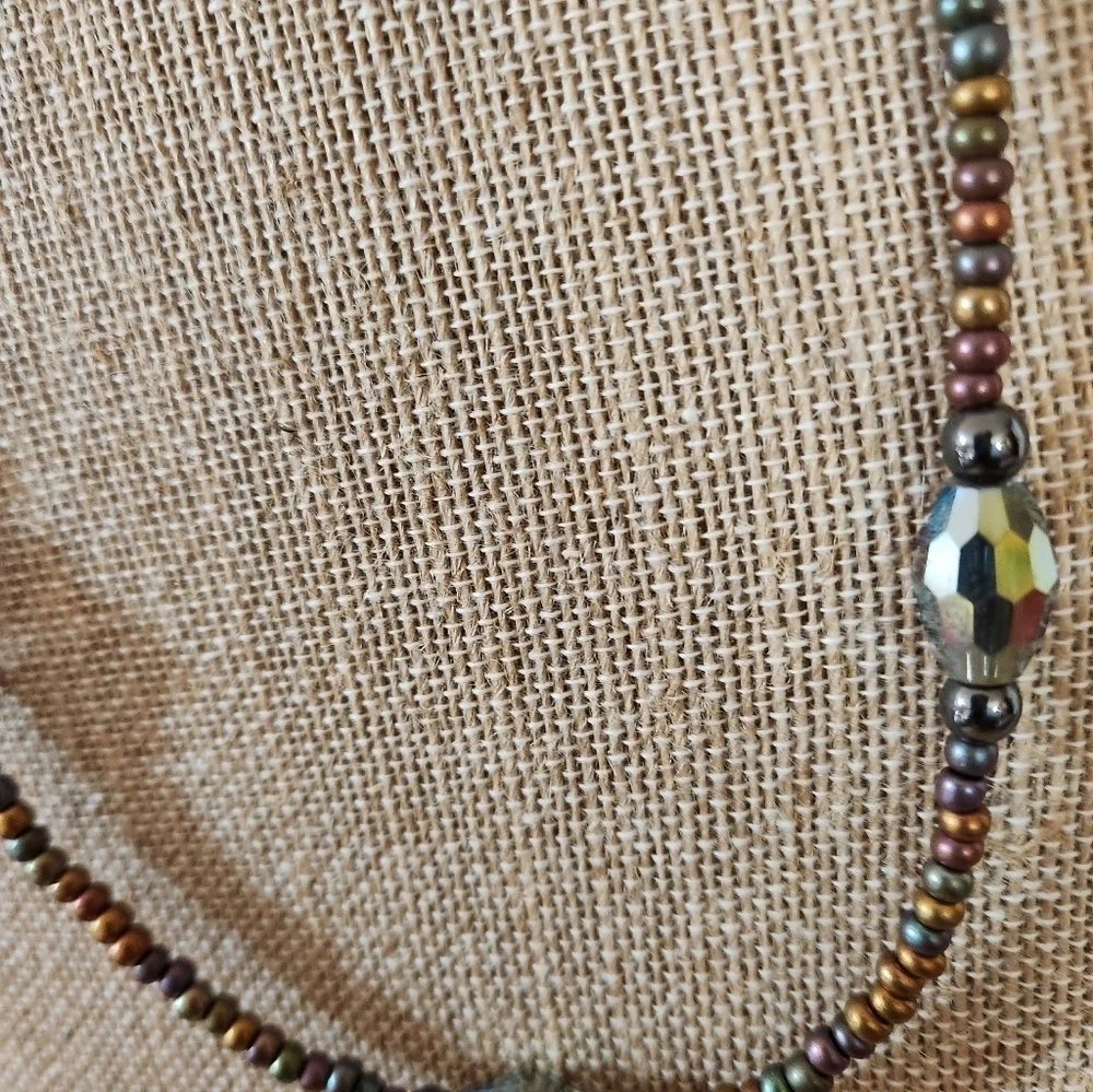 Hand Crafted Multicolor Beaded Necklace Purple Green